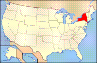 Map of the U.S. highlighting New York